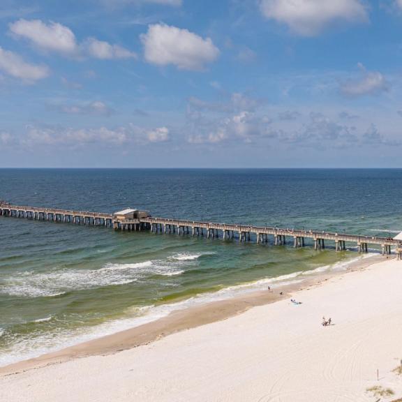 Aerial view of Gulf State Park Fishing Pier in Gulf Shores